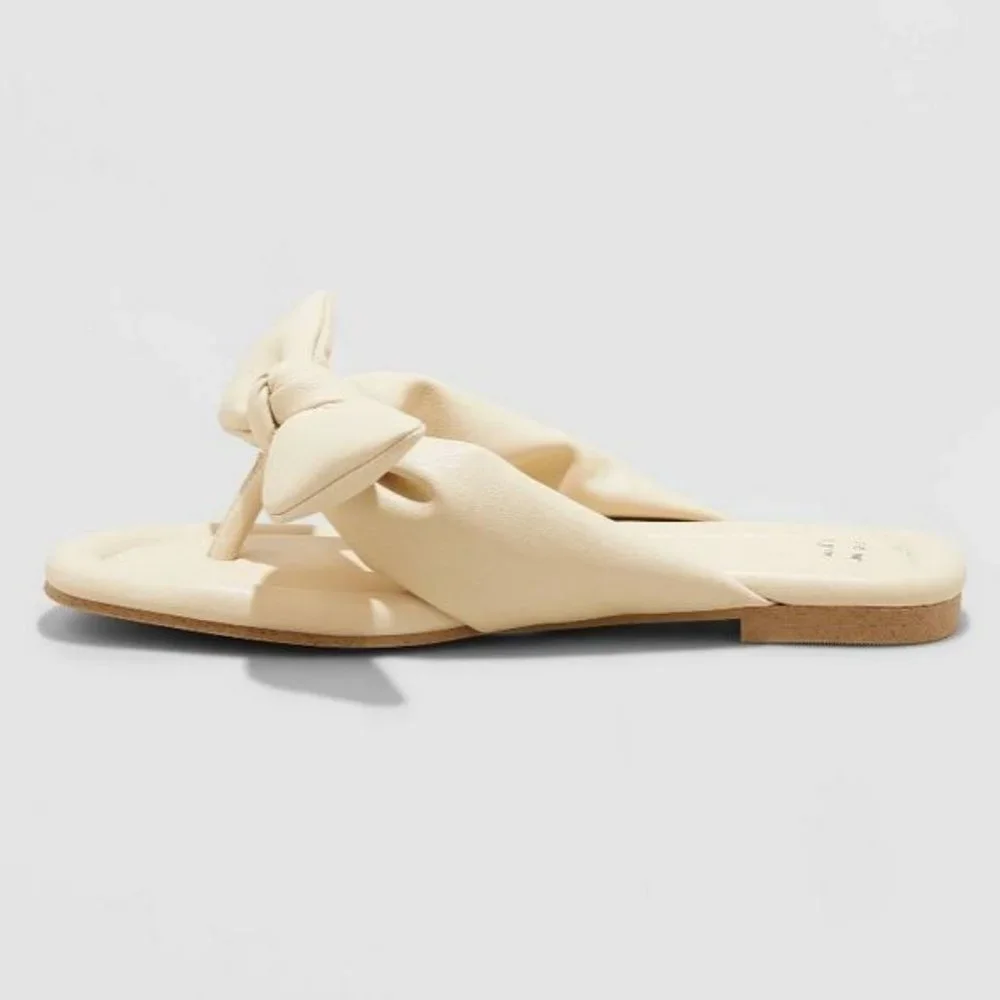 Women's Adley Bow Flip Flop Sandals - A New Day™ Cream - Picture 2 of 4